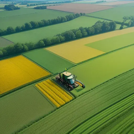 같은 템플릿의 변형 — 'birds and cows' 대신 'John Deer tractors at work'로 소재만 바꾼 버전