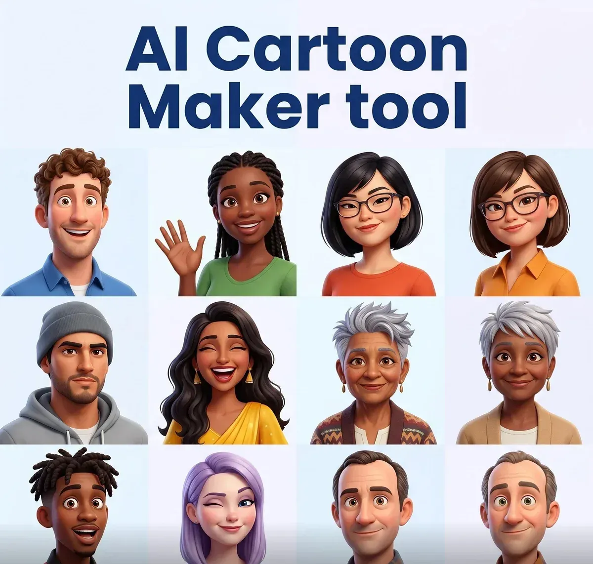 AI 카툰 메이커 광고 아바타 그리드 (AI Cartoon Maker Ad Avatar Grid) 대표 이미지