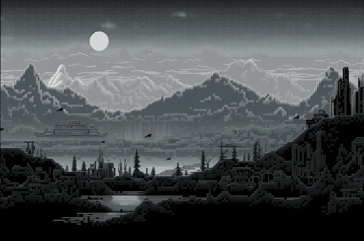 아스키 아트 스타일 디스토피아 풍경 (ASCII Art Styled Dystopia Landscape) 대표 이미지