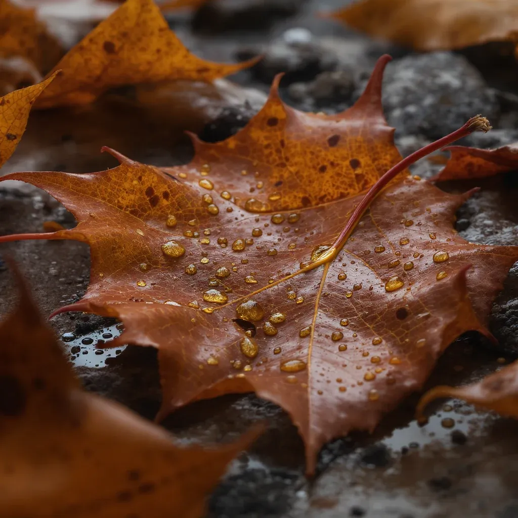 가을 낙엽 이슬 매크로 포토 (Autumn Leaf Dew Macro Photo) 대표 이미지