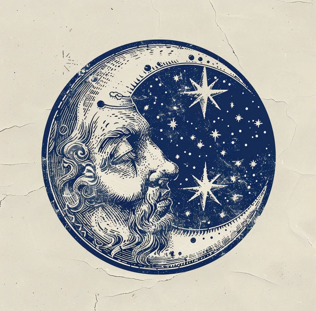 빈티지 문 뱃지 판화 (Vintage Moon Badge Engraving) 대표 이미지