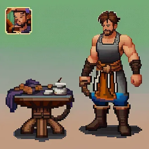 픽셀 아트 대장장이 캐릭터 (Pixel Art Blacksmith Character) 대표 이미지